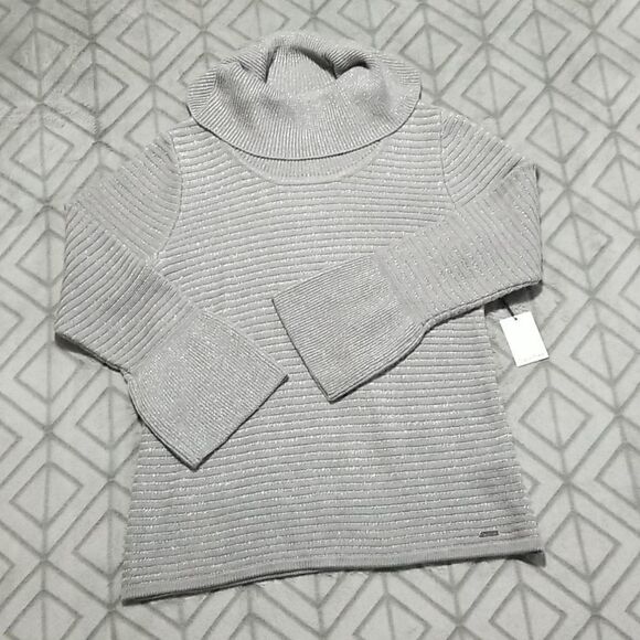 Calvin Klein Gray Sparkle Ribbed Cowl Neck Sweater - Picture 1 of 5